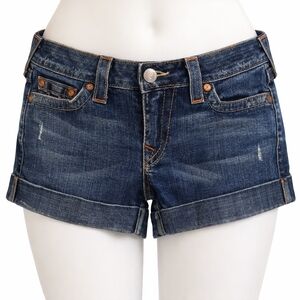 True Religion Allie Denim Shorts Womens 31 Low Rise Cuffed Y2K Distressed